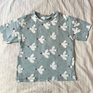 H&M Kids blue gray T-Shirt with White Bird with heart Pattern